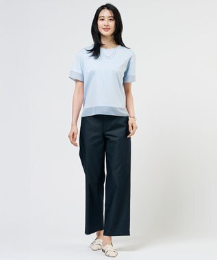 J.PRESS LADIES S TCシャンブレーサテンST ストレート パンツ ネイビーシャンブレー系