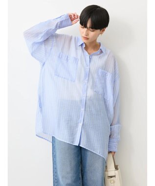 AMERICAN HOLIC シアーＣＯＯＬＷポケットシャツ Stripe Sax