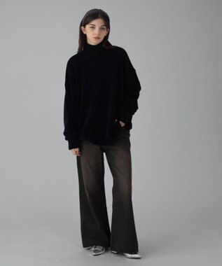 WEGO 【ユニセックス着用ITEM/MLサイズ展開】ベロアモールプルオーバー ブラック