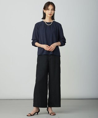 J.PRESS LADIES L マイクロライトスエード ワイド パンツ ダークネイビー系