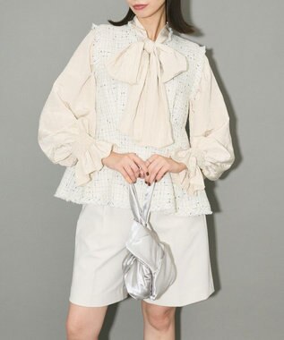 Green Parks ツイードペプラムベスト White