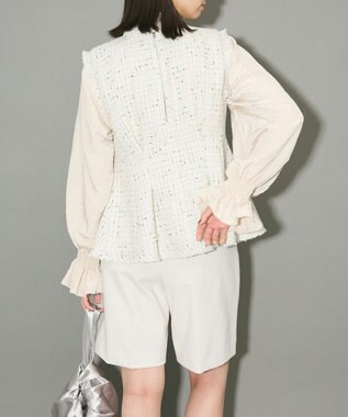 Green Parks ツイードペプラムベスト White