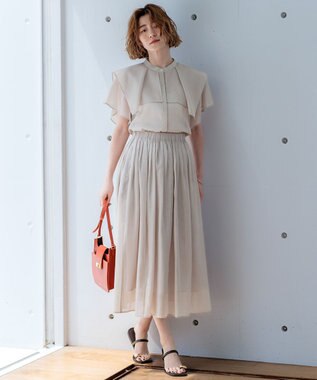 23区 L 【接触冷感/洗える】シアーフィルム フレアスカート ベージュ系