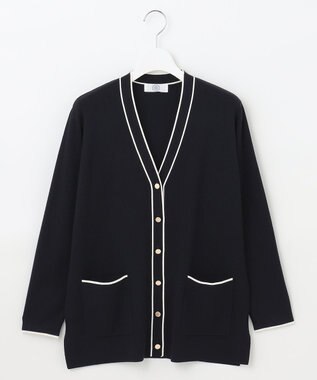 J.PRESS LADIES 【洗える】 レーヨンストレッチフルニードル カーディガン ネイビー系