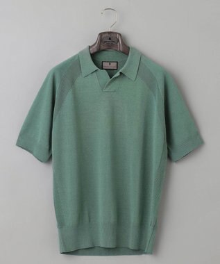GOTAIRIKU 【和紙＆綿 】二ット スキッパーポロシャツ グリーン系
