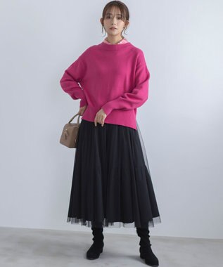 組曲 コットンカシミヤ混 クルーネックニット ラズベリー系