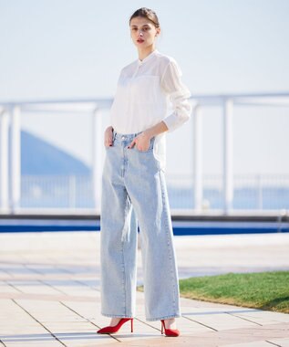 BEIGE， GENTIAN / スタンドカラーシャツ White