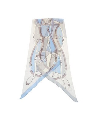 Marca ＜洗えるシルク＞【Marcaオリジナル】フローイングベルト剣先 ウォッシャブル シルクローン 剣先ストール ベージュ×ブルー