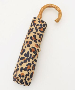 ANY 【晴雨兼用/UVケア】バンブーハンドル折りたたみ傘 レオパード