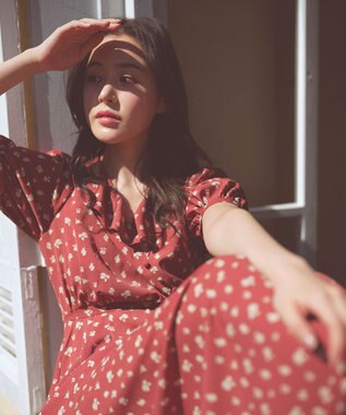 カシュクールデザイン 小花プリントワンピース