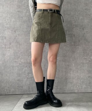 WEGO ベルトデニムスカート カーキ