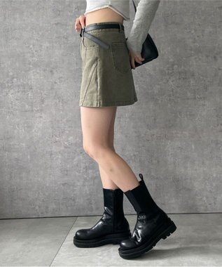 WEGO ベルトデニムスカート カーキ