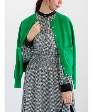 Te chichi ポケット付きクルーネックカーディガン グリーン