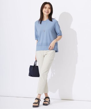 J.PRESS LADIES L 【洗える】レーヨンエリートストレッチ 編み柄 ニット ダルブルー系
