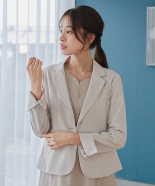 Tiaclasse L 【ダブルクロス・洗える】テーラードジャケット グレージュ