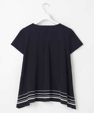 23区 L 【洗える】スカーフプリントコンビ バックデザイン カットソー ネイビーxオフホワイト