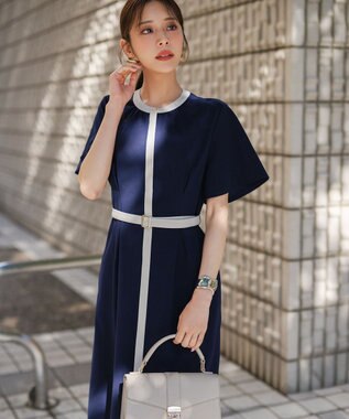 ANY SIS L バイカラー ワンピース ネイビー×ライトグレー