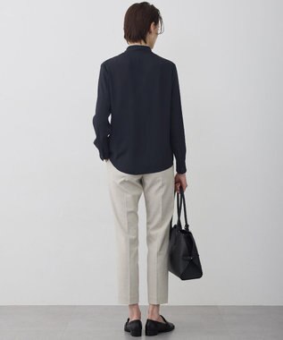 ICB L 【新色追加】BackSatinAmunzen 配色ボウタイブラウス ネイビー