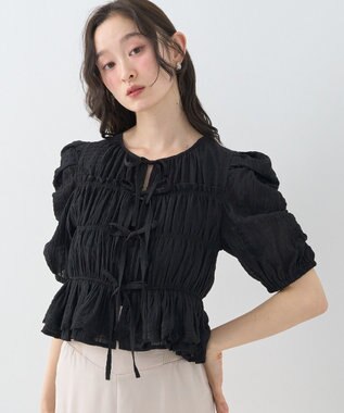 earth music&ecology レースティアードシャーリングブラウス