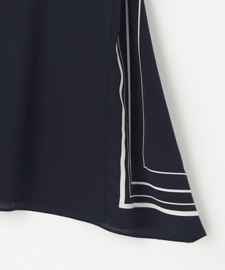 23区 【洗える】スカーフプリントコンビ バックデザイン カットソー ネイビーxオフホワイト