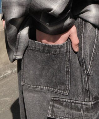 WEGO 【SMLサイズ展開】イージーバギーデニムカーゴショーツ デニムブラック