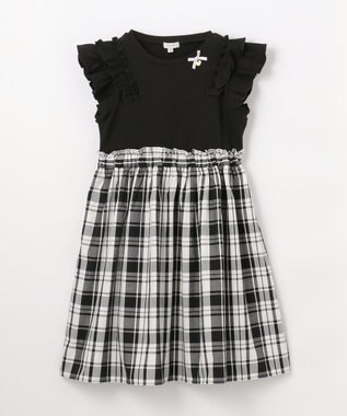 ANY KIDS チェック ドッキングワンピース ブラック