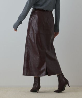 GRACE CONTINENTAL フェイクレザータイトスカート ボルドー