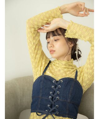 earth music&ecology ハイネックシアーフラワーインナー Yellow