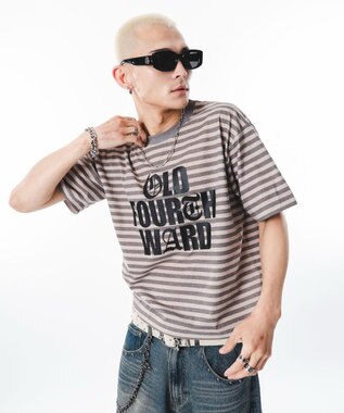 WEGO 【ユニセックス着用ITEM】ボーダ－グラフィックT（SS） ブラウンボーダー