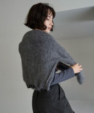 UNFILO アルパカシャギー Vネックカーディガン チャコール