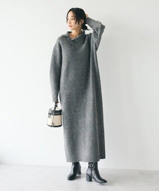 CRAFT STANDARD BOUTIQUE 洗える/ハイネックネップニットワンピース Charcoal Gray