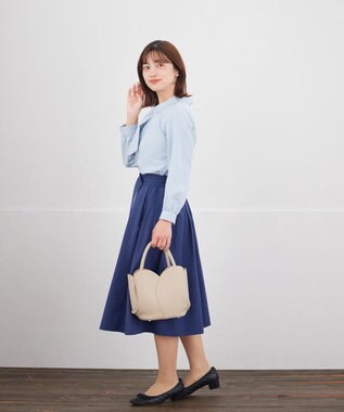 Tiaclasse ベルト付きフレアスカート ダークブルー