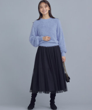 組曲 ナイロンファー ニット クリームブルー系