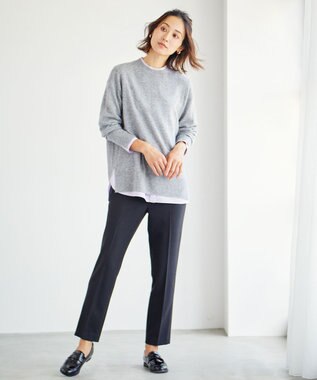 J.PRESS LADIES 【洗える】CASHMERE BLEND クルーネック ニット ライトグレー系