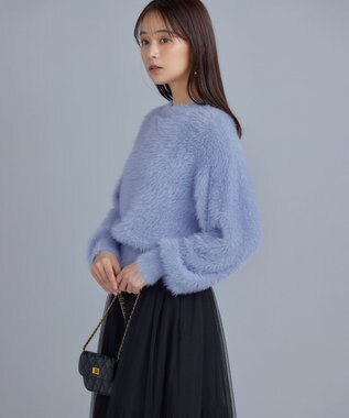 組曲 ナイロンファー ニット クリームブルー系