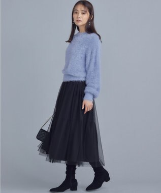 組曲 ナイロンファー ニット クリームブルー系