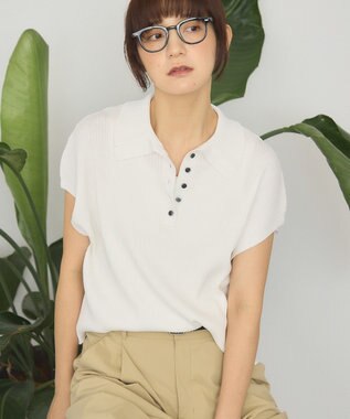 AMERICAN HOLIC フレンチスリーブリブニットポロ Off White