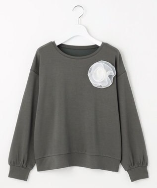 Feroux 【洗える】ローズコサージュ ダンボールプルオーバー グレー系