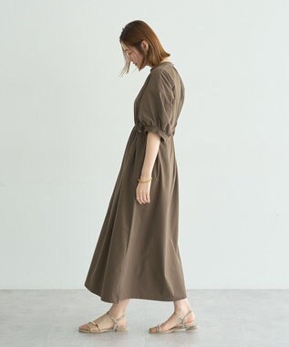 YECCA VECCA <<UVカット>>ドロストギャザー袖ワンピース Brown