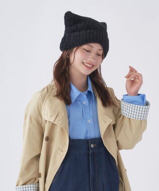 MOONBAT estaa(エスタ) ボリュームヘアリー 猫耳シャロット ニット帽 帽子 ブラック