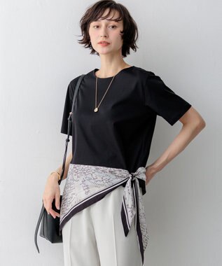 23区 S 【先行予約】スカーフコンビジャージー ウエストデザイン カットソー ブラック×オフ