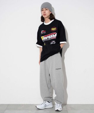 WEGO 【ユニセックス着用ITEM/手洗い可/MLサイズ】レーシングロゴTシャツ ブラック