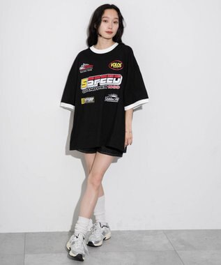 WEGO 【ユニセックス着用ITEM/手洗い可/MLサイズ】レーシングロゴTシャツ ブラック