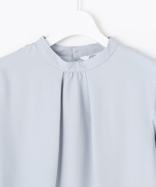 J.PRESS LADIES L 【洗える】ヌーディスバックサテン スタンドカラー ブラウス サックスブルー系