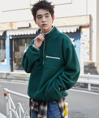 WEGO 【ユニセックス着用】フリース　ハーフZIPプルオーバー ダークグリーン