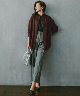 ICB 【UVカット・洗える】ウール2WAYストレッチ ワイドパンツ スモークグリーン系