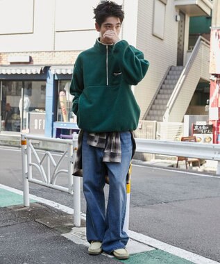 WEGO 【ユニセックス着用】フリース　ハーフZIPプルオーバー ダークグリーン