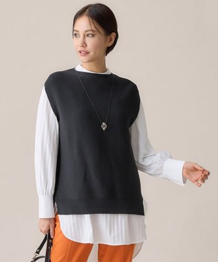 自由区 L 【WEB限定・洗える】コットンストレッチホールガーメントニット ベスト ネイビー系