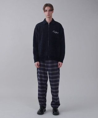 WEGO 【ユニセックス着用ITEM】ベロアモールワンポイントZIPカーディガン ネイビー