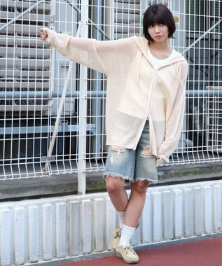 WEGO 【ユニセックス着用ITEM】メッシュニットZIPパーカー ホワイトアイボリー